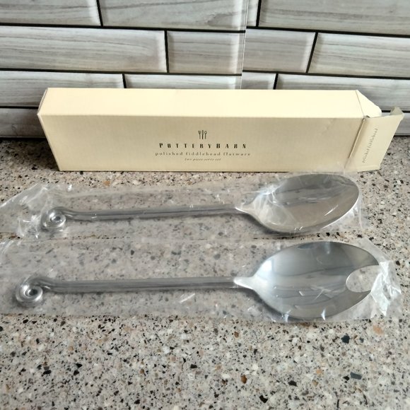 2-Pc. Discont'd Polished 18/8 Stainless FIDDLEHEAD Serving Set - Picture 1 of 5